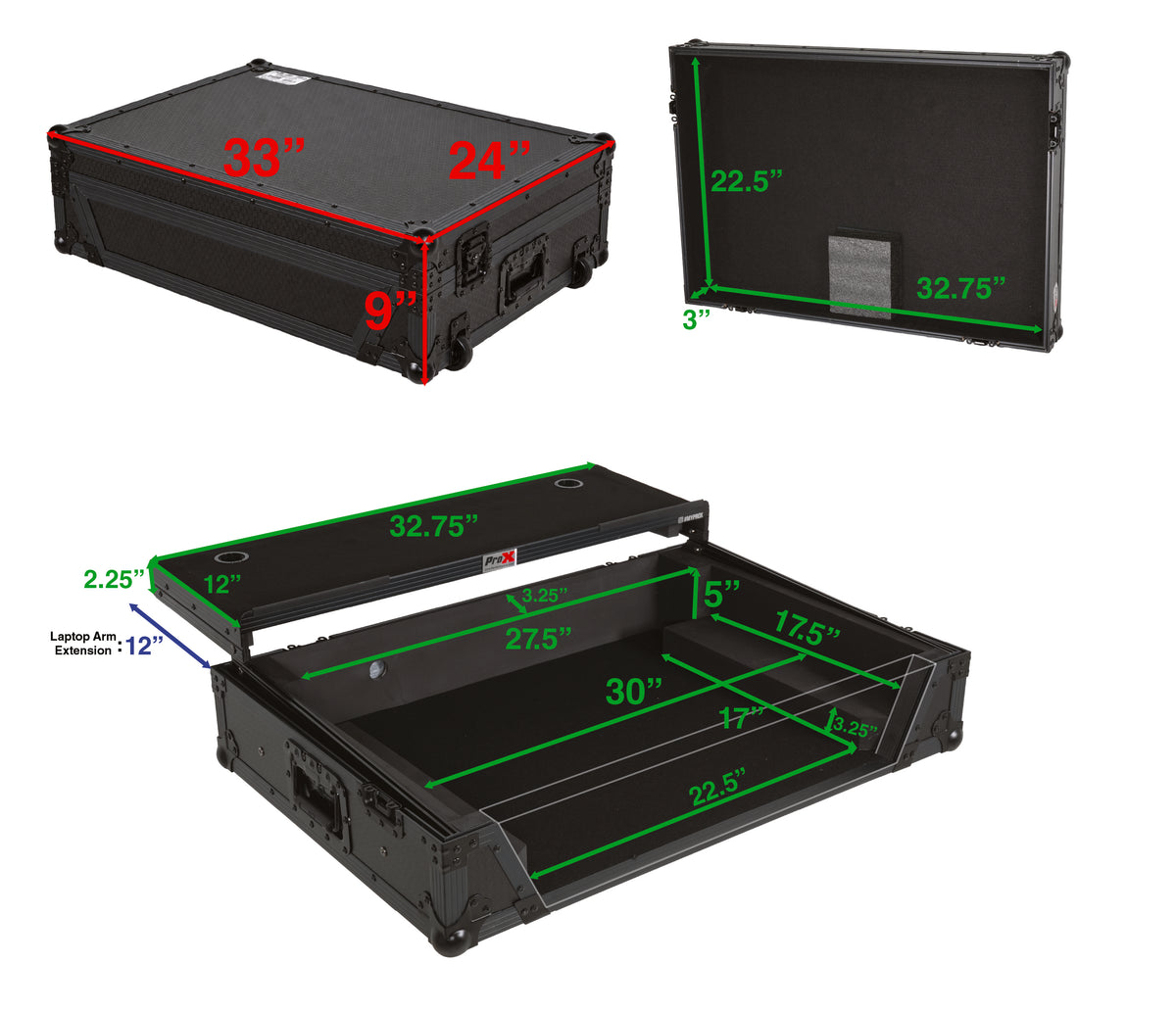 ProX XS-PRIME4 WLTBL LED MK2 ATA Flight Case For Denon PRIME 4 G2/PRIME 4 MK2 DJ Controller with Laptop Shelf 1U Rack Space and Wheels - Black