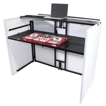 ProX XF-MESAMEDIAMK2 DJ Facade Table Station Includes TV Mount, White & Black Scrims and Carry Bag