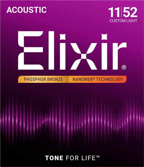 Elixir Nanoweb Phosphor Bronze Acoustic Guitar Strings - .011-.052 Custom Light