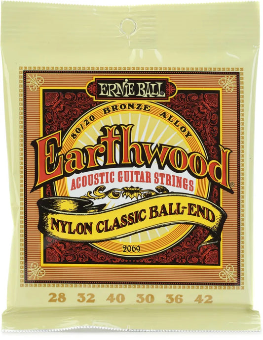 Ernie Ball Earthwood 80/20 Bronze Folk Nylon Classic Ball-end Guitar Strings - .028-.042