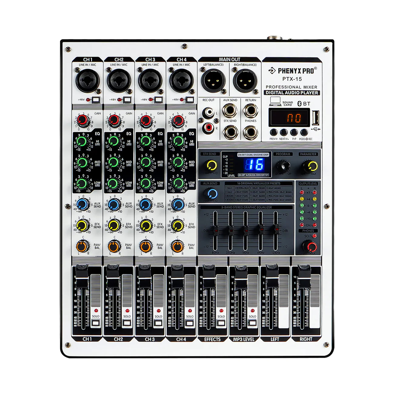 Phenyx Pro PTX-15 4-Channel Audio Mixer w/ 16 DSP Effects