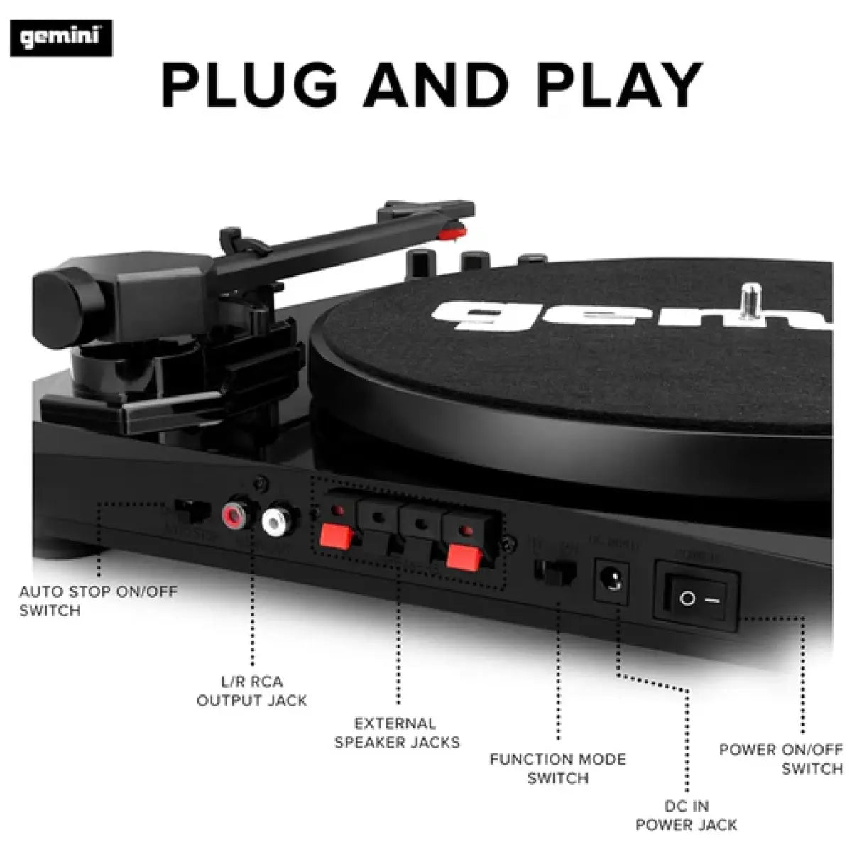 Gemini TT-900BB Vinyl Record Player Turntable With Bluetooth and Dual Stereo Speakers Black