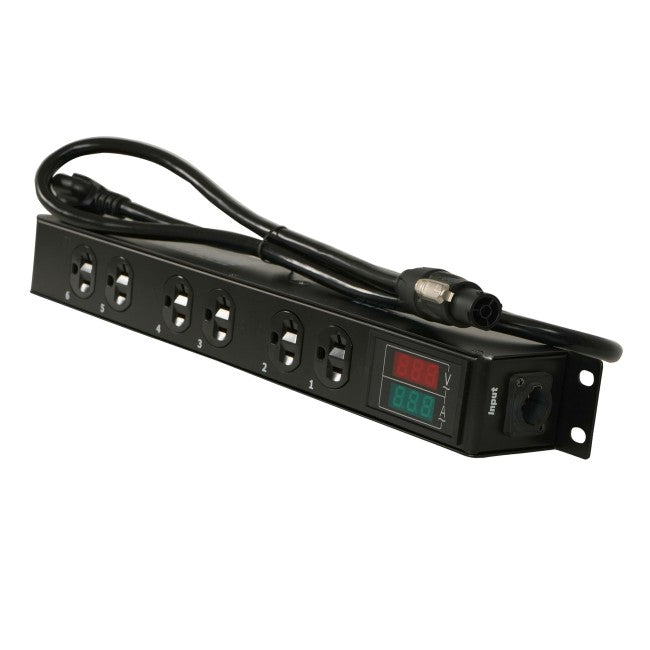 ProX TARA 6-Outlet Edison NEMA 5-20R Power Distribution Box with True1 IN/OUT, LED Voltage and Current Display 20A Power Center