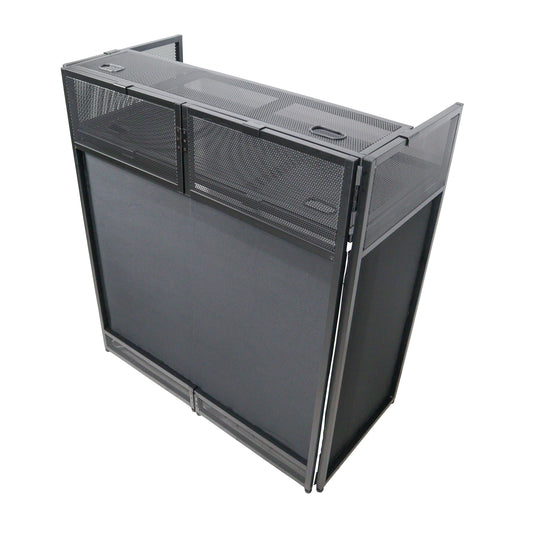 Pro-X XF-VISTABLMK2 VISTA DJ Booth Facade Table Station with White and Black Scrim kit and Padded Travel Bag