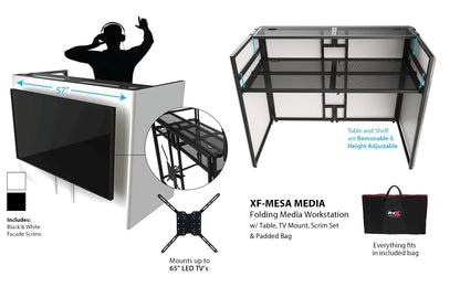 ProX XF-MESAMEDIAMK2 DJ Facade Table Station Includes TV Mount, White & Black Scrims and Carry Bag