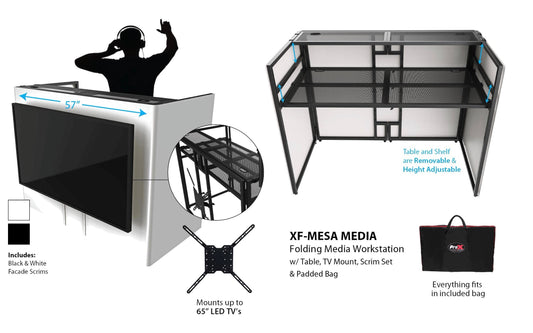 ProX XF-MESAMEDIAMK2 DJ Facade Table Station Includes TV Mount, White & Black Scrims and Carry Bag