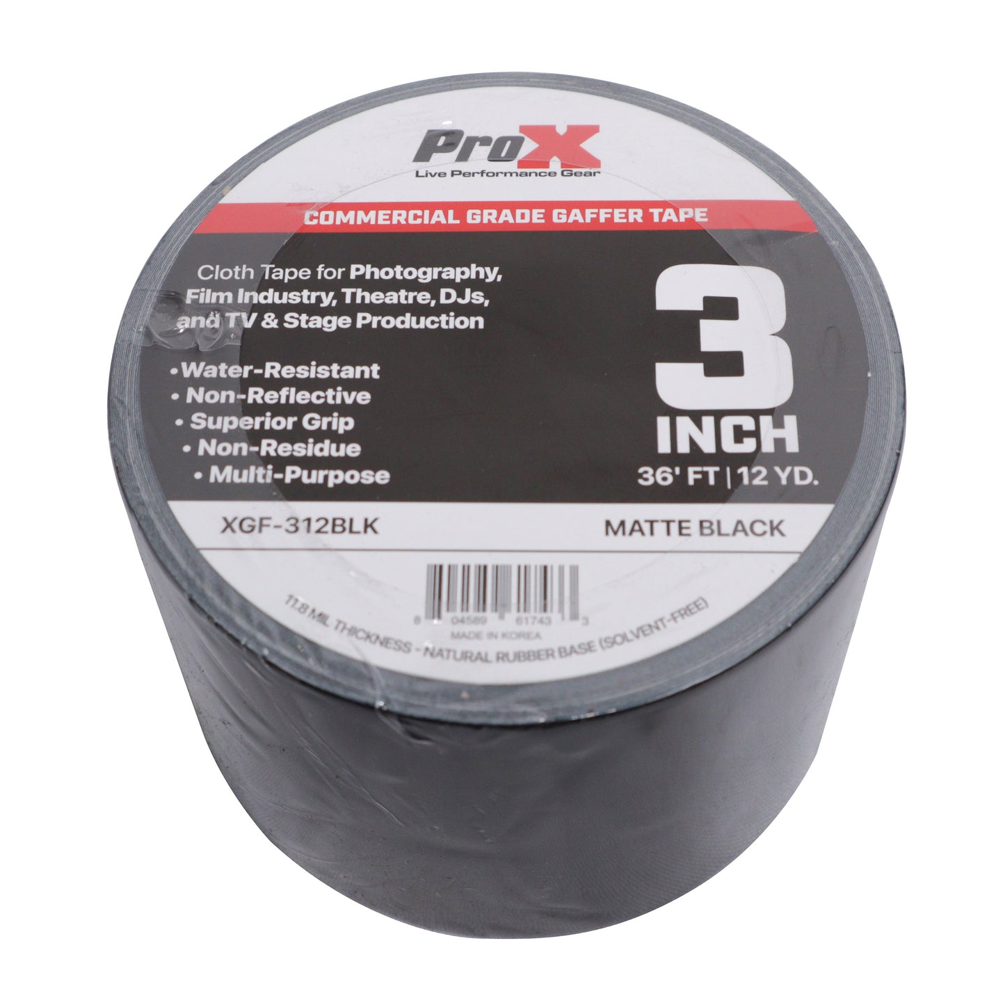 ProX XGF-312BLK 3 Inch 36FT 12YD Matte Black Commercial Grade Gaffer Tape Pros Choice Non-Residue