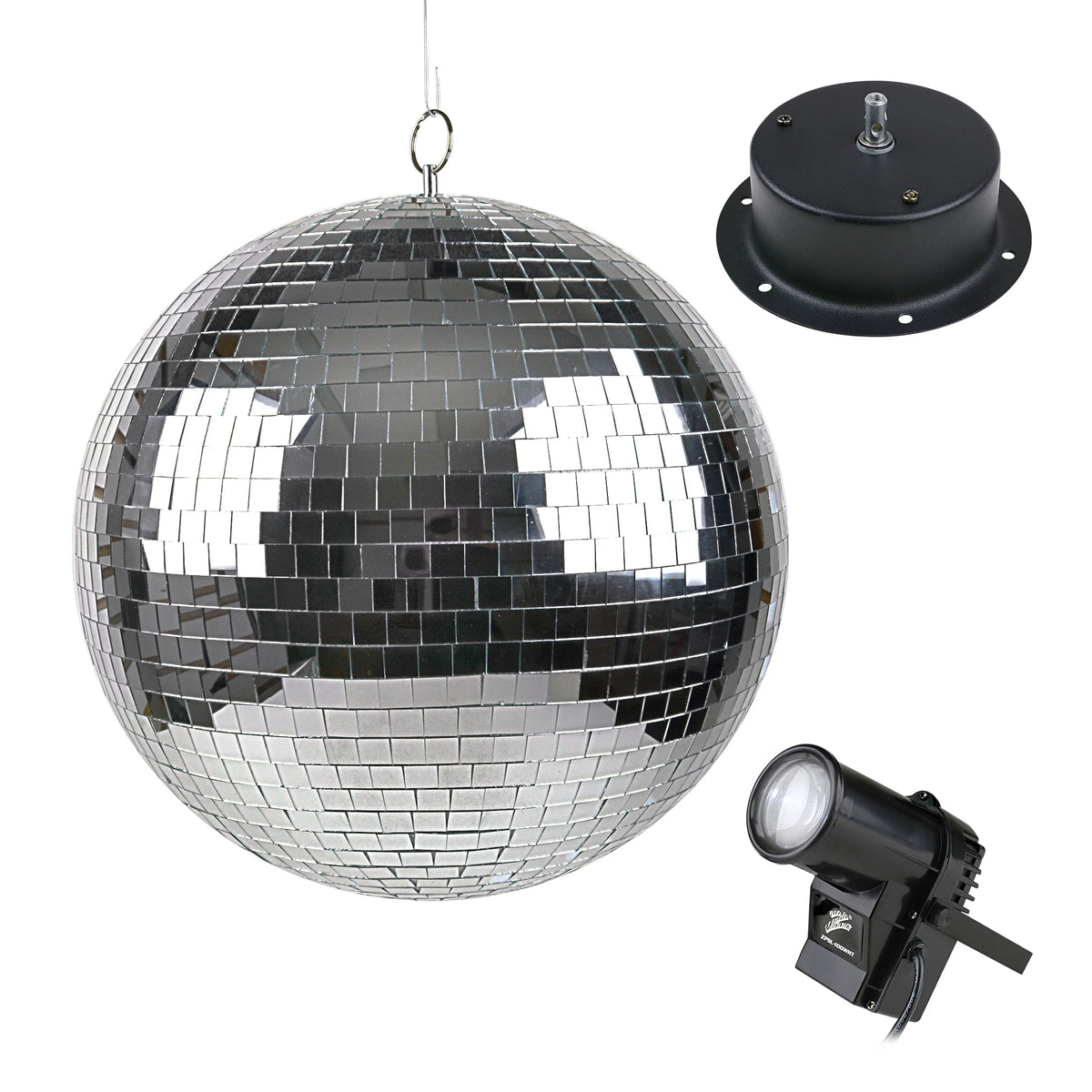 Zebra ZMBL-1615W 16” Mirror Ball w/ Motor + LED White Pin Spot Light