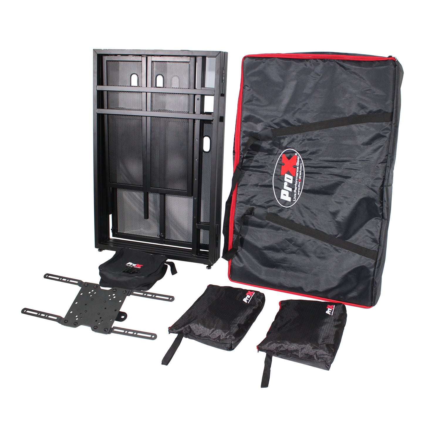 ProX XF-MESAMEDIAMK2 DJ Facade Table Station Includes TV Mount, White & Black Scrims and Carry Bag