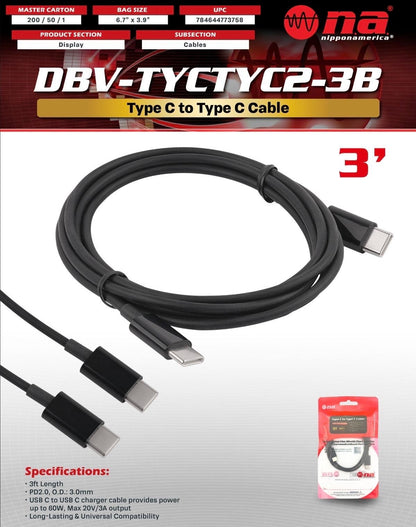 Nippon America DBV-TYCTYC2-3B USB-C to USB-C Cable 3FT