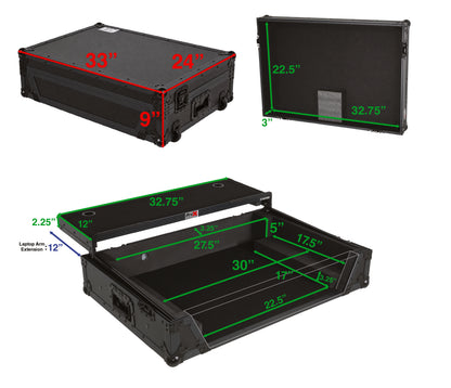 ProX XS-PRIME4 WLTBL LED MK2 ATA Flight Case For Denon PRIME 4 G2/PRIME 4 MK2 DJ Controller with Laptop Shelf 1U Rack Space and Wheels - Black
