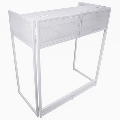 Pro-X XF-VISTABLMK2 VISTA DJ Booth Facade Table Station with White and Black Scrim kit and Padded Travel Bag