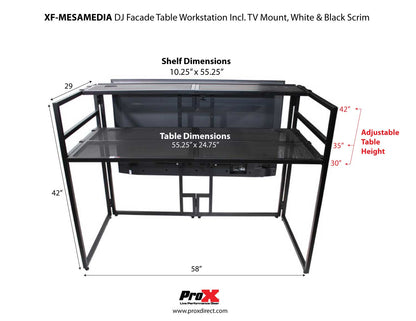 ProX XF-MESAMEDIAMK2 DJ Facade Table Station Includes TV Mount, White & Black Scrims and Carry Bag
