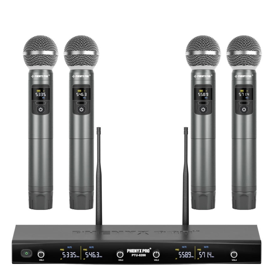 Phenyx Pro PTU-5200-4H 4 Wireless Microphone System w/ Frequency Hopping