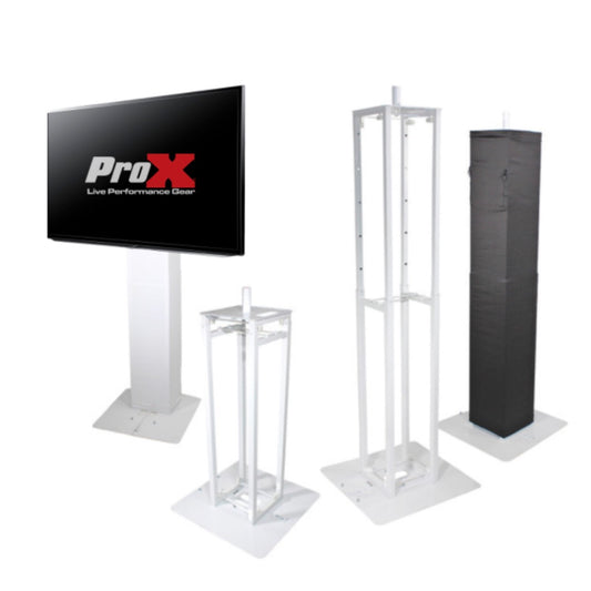ProX XT-FLEXTOTEM TV 3ft to 6ft Height Adjustable Totem Stand w/ TV Mount, Foldable Base Plate and Speaker Stud