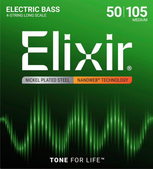 Elixir Nanoweb Electric Bass Guitar Strings Nickel Plated Steel - .050-.105 Medium Long Scale