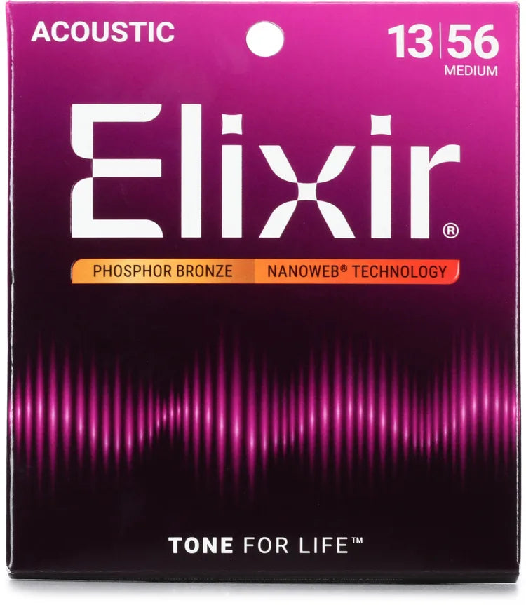 Elixir Nanoweb Phosphor Bronze Acoustic Guitar Strings - .013-.056 Medium