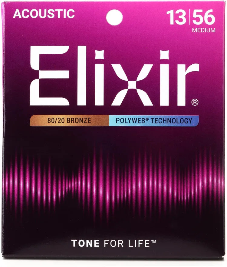 Elixir Polyweb 80/20 Bronze Acoustic Guitar Strings - .013-.056 Medium