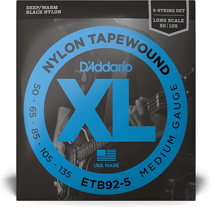 D'Addario ETB92-5 Tapewound 5-String Bass Strings - Medium, 50-135, Long Scale
