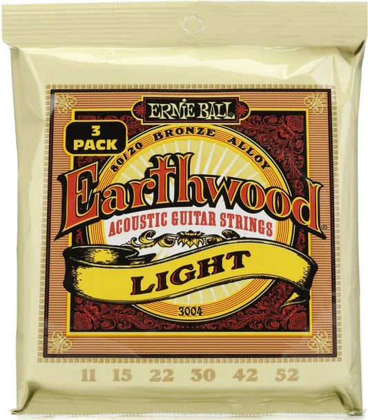 Ernie Ball Earthwood 80/20 Bronze Acoustic Guitar Strings - .011-.052 Light Factory (3-pack)