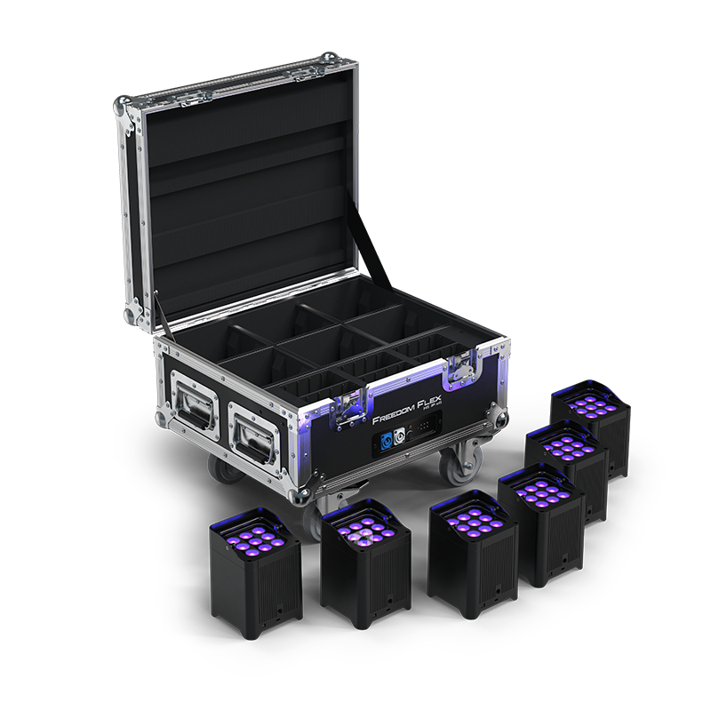 Chauvet DJ Freedom Flex H9 IP X6 Wireless Battery-Powered Uplight 6-Pack w/ Rolling Case