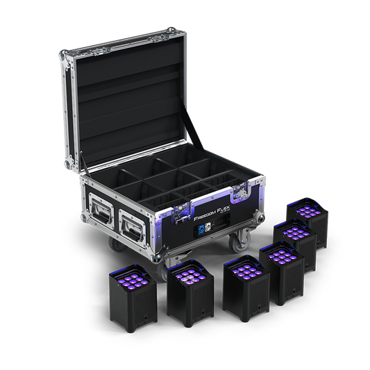 Chauvet DJ Freedom Flex H9 IP X6 Wireless Battery-Powered Uplight 6-Pack w/ Rolling Case