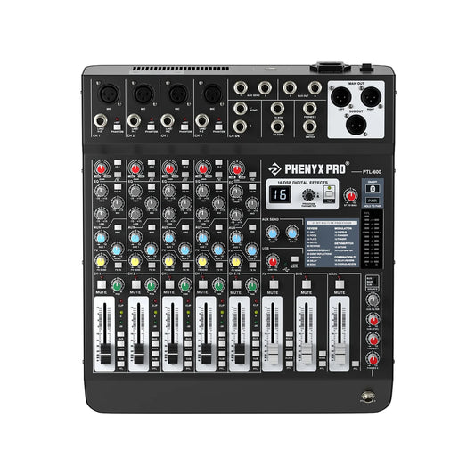 Phenyx Pro PTL-600 6-Channel Audio Mixer w/ 16 DSP Effects