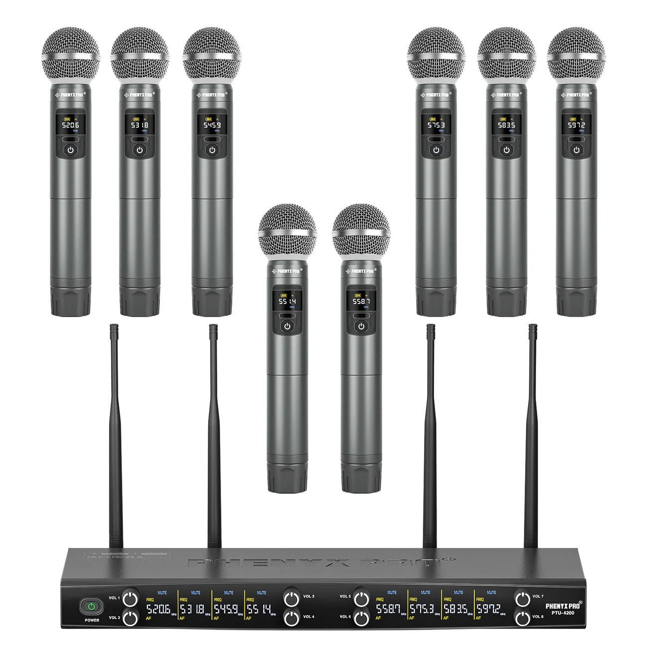 Phenyx Pro PTU-4200-8H 8-Channel Wireless Microphone System w/ Frequency Hopping