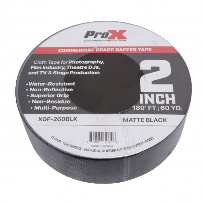 ProX 2" 180FT 60YD Matte Black Gaffer Tape XGF-260BLK