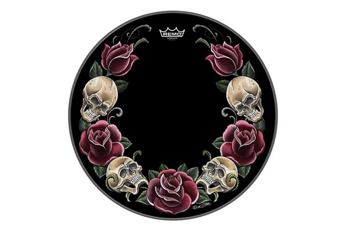 Remo Bass Powerstroke 22” Tattoo Rock & Roses Black