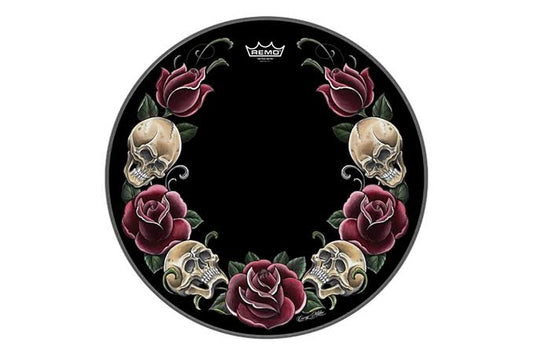 Remo Bass Powerstroke 22” Tattoo Rock & Roses Black