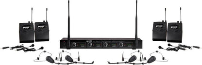 Gemini UHF-04HL 4-Channel UHF Wireless Microphone System 4 Headset/Lavalier Mics