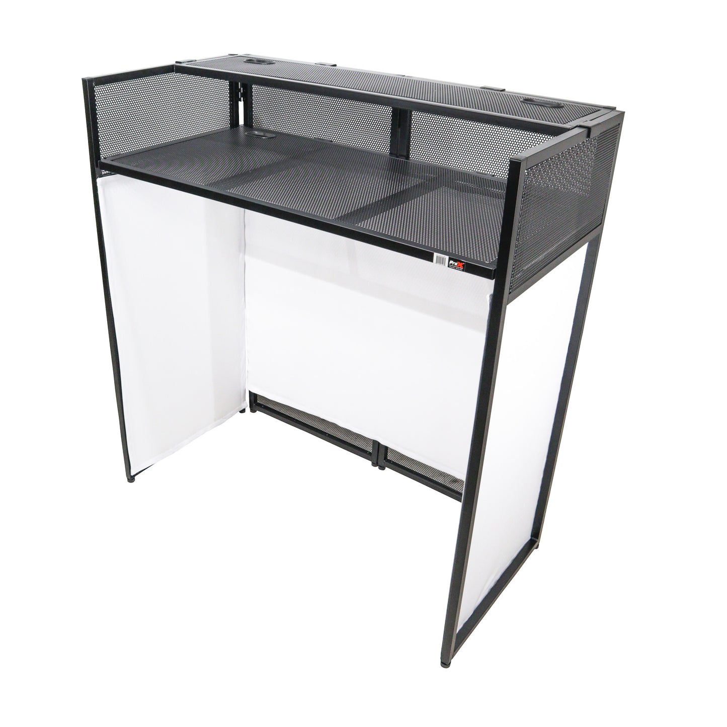 Pro-X XF-VISTABLMK2 VISTA DJ Booth Facade Table Station with White and Black Scrim kit and Padded Travel Bag
