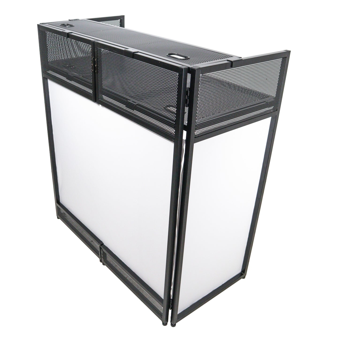 Pro-X XF-VISTABLMK2 VISTA DJ Booth Facade Table Station with White and Black Scrim kit and Padded Travel Bag