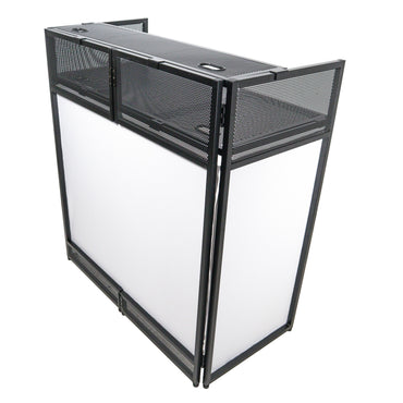 Pro-X XF-VISTABLMK2 VISTA DJ Booth Facade Table Station with White and Black Scrim kit and Padded Travel Bag