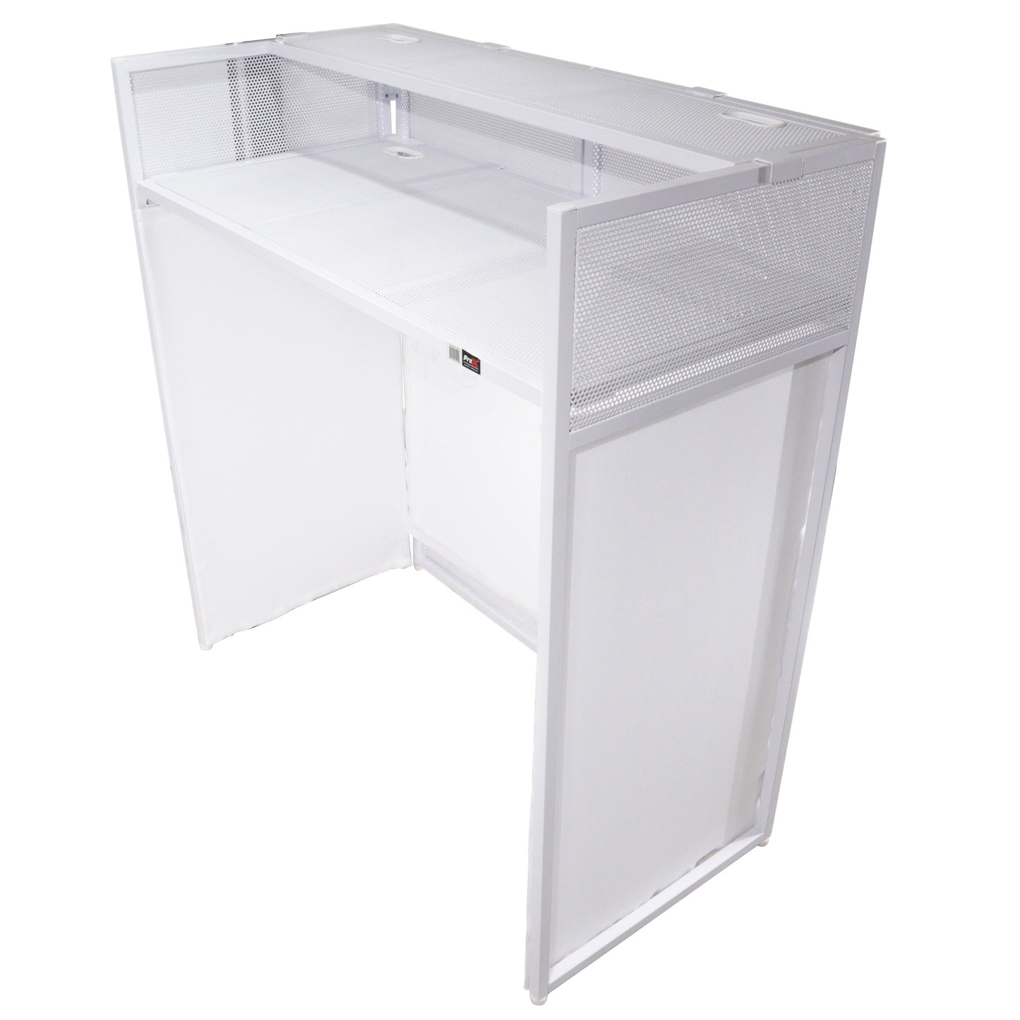 Pro-X XF-VISTABLMK2 VISTA DJ Booth Facade Table Station with White and Black Scrim kit and Padded Travel Bag