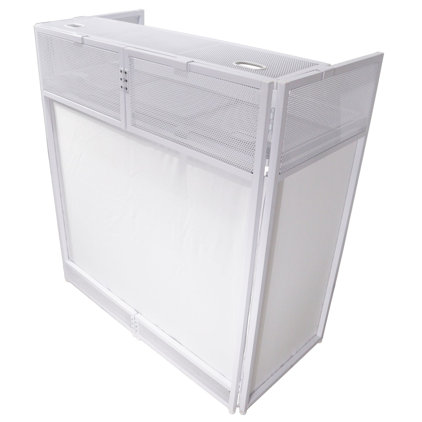 Pro-X XF-VISTABLMK2 VISTA DJ Booth Facade Table Station with White and Black Scrim kit and Padded Travel Bag
