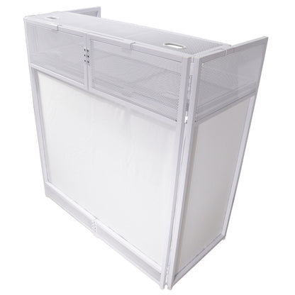 Pro-X XF-VISTABLMK2 VISTA DJ Booth Facade Table Station with White and Black Scrim kit and Padded Travel Bag