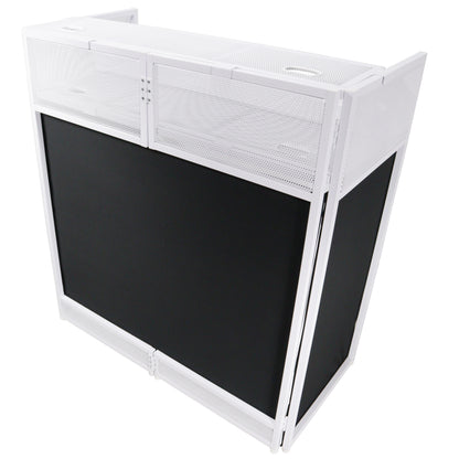 Pro-X XF-VISTABLMK2 VISTA DJ Booth Facade Table Station with White and Black Scrim kit and Padded Travel Bag