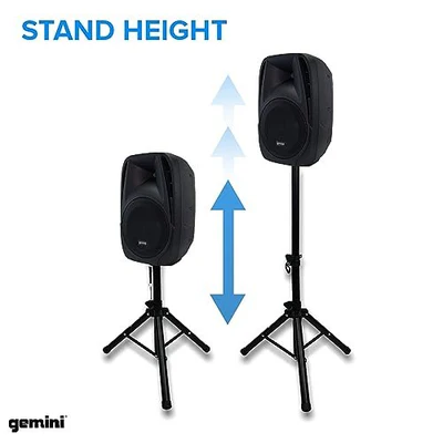 Gemini ES-210MXBLU-ST portable PA system with speaker stands, 600W, dual 10" speakers, Bluetooth/USB/SD media player
