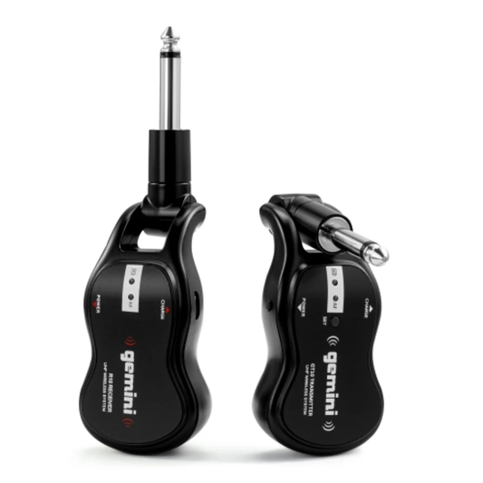 Gemini GMU-G100 UHF wireless guitar system, 50m+ range, rechargeable transmitter and receiver, 1/4" connection